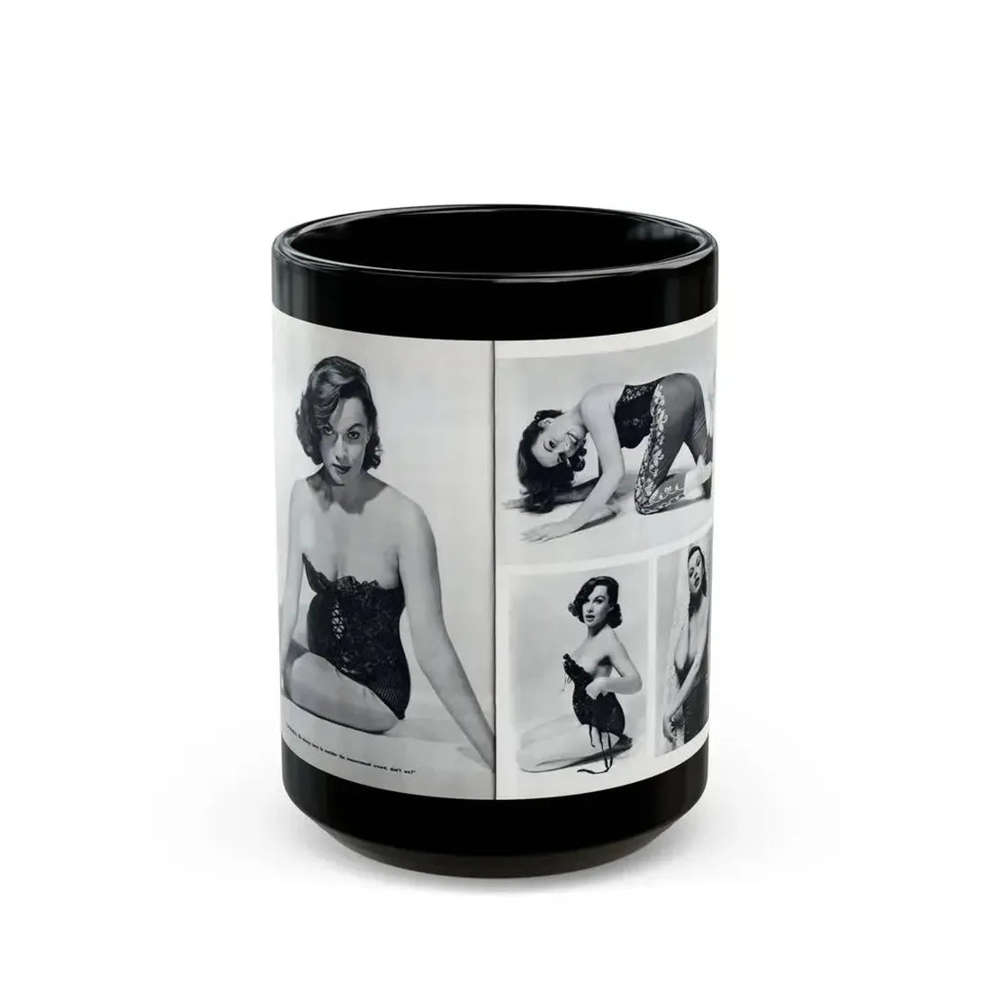 Dawn Richard #38 - [Pages 24 & 25] Including Pages 3 & 4 of 6 with, 4 Photos B&W & Caption from Bachelor Mag. Nov. '57 (Vintage Female Icon) Black Coffee Mug 15oz - Go Mug Yourself