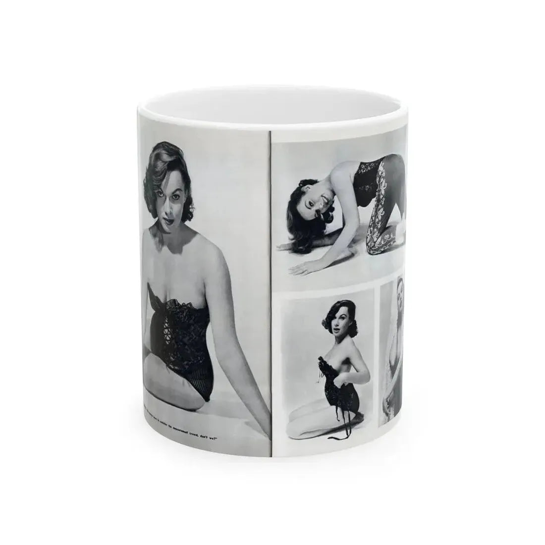 Dawn Richard #38 - [Pages 24 & 25] Including Pages 3 & 4 of 6 with, 4 Photos B&W & Caption from Bachelor Mag. Nov. '57 (Vintage Female Icon) White Coffee Mug 11oz - Go Mug Yourself