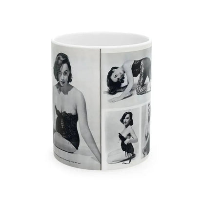 Dawn Richard #38 - [Pages 24 & 25] Including Pages 3 & 4 of 6 with, 4 Photos B&W & Caption from Bachelor Mag. Nov. '57 (Vintage Female Icon) White Coffee Mug 11oz - Go Mug Yourself