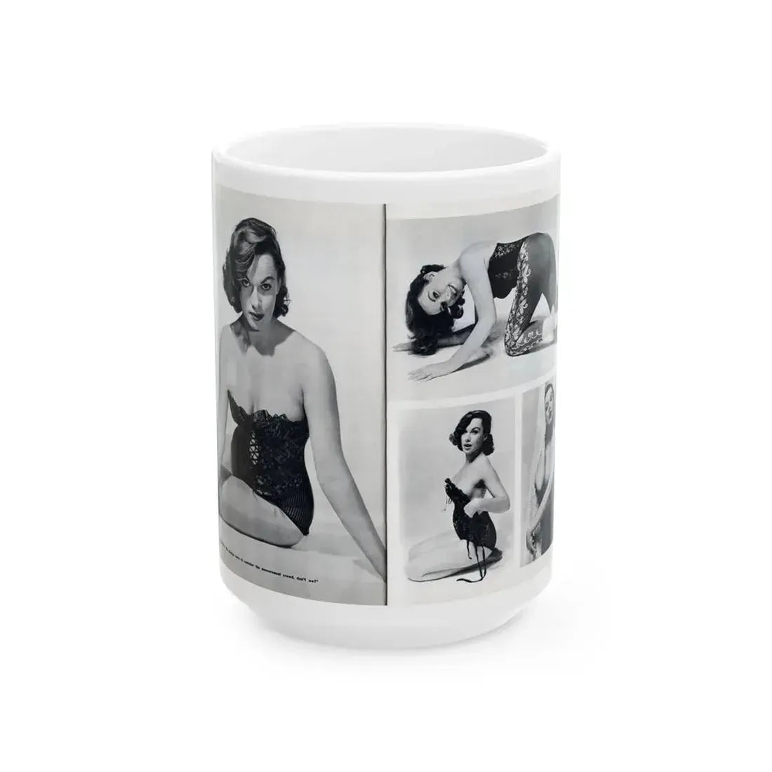 Dawn Richard #38 - [Pages 24 & 25] Including Pages 3 & 4 of 6 with, 4 Photos B&W & Caption from Bachelor Mag. Nov. '57 (Vintage Female Icon) White Coffee Mug 15oz - Go Mug Yourself