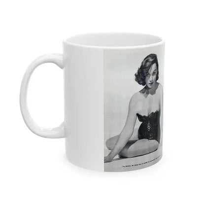 Dawn Richard #38 - [Pages 24 & 25] Including Pages 3 & 4 of 6 with, 4 Photos B&W & Caption from Bachelor Mag. Nov. '57 (Vintage Female Icon) White Coffee Mug - Go Mug Yourself