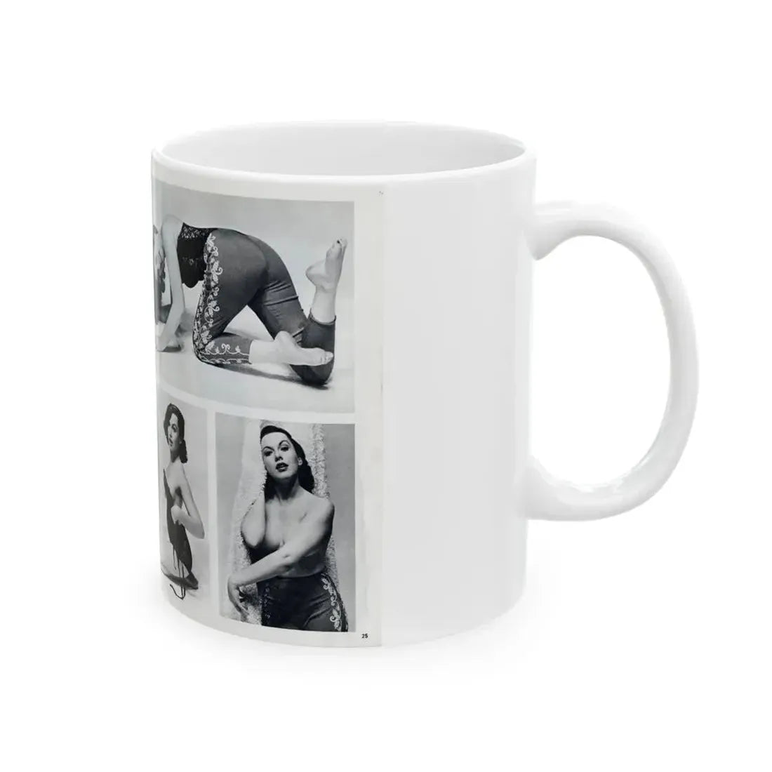 Dawn Richard #38 - [Pages 24 & 25] Including Pages 3 & 4 of 6 with, 4 Photos B&W & Caption from Bachelor Mag. Nov. '57 (Vintage Female Icon) White Coffee Mug - Go Mug Yourself