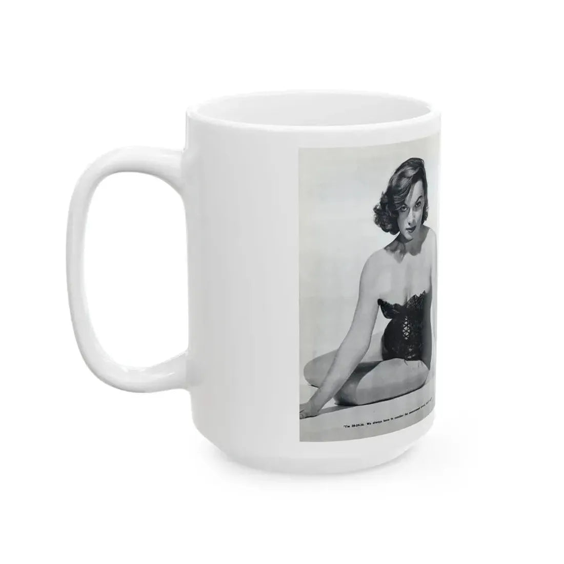 Dawn Richard #38 - [Pages 24 & 25] Including Pages 3 & 4 of 6 with, 4 Photos B&W & Caption from Bachelor Mag. Nov. '57 (Vintage Female Icon) White Coffee Mug - Go Mug Yourself