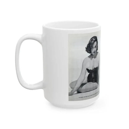 Dawn Richard #38 - [Pages 24 & 25] Including Pages 3 & 4 of 6 with, 4 Photos B&W & Caption from Bachelor Mag. Nov. '57 (Vintage Female Icon) White Coffee Mug - Go Mug Yourself
