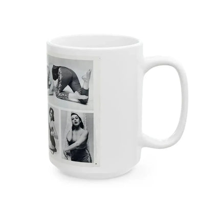 Dawn Richard #38 - [Pages 24 & 25] Including Pages 3 & 4 of 6 with, 4 Photos B&W & Caption from Bachelor Mag. Nov. '57 (Vintage Female Icon) White Coffee Mug - Go Mug Yourself