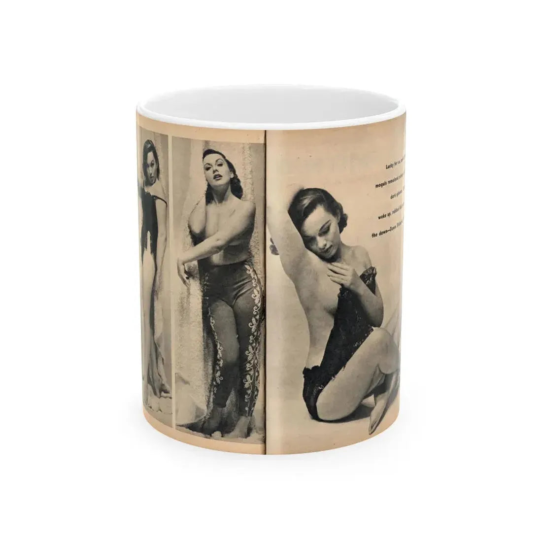Dawn Richard #42 - [Pages 32 & 33] Including Pages 3 & 4 of 4 with B&W 3 Photos & Caption from FOR MEN ONLY Mag. Nov. '57 (Vintage Female Icon) White Coffee Mug 11oz - Go Mug Yourself