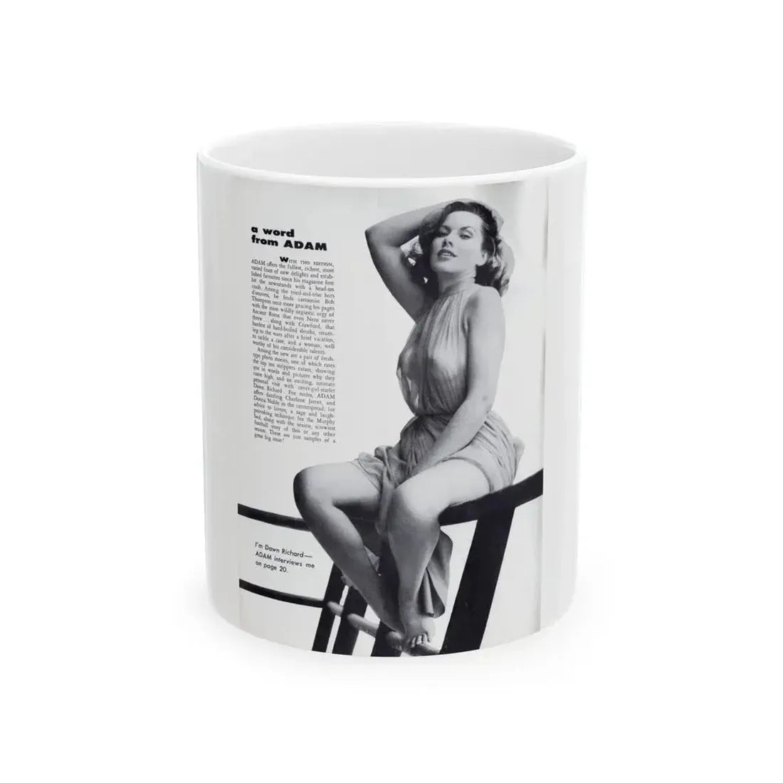 Dawn Richard #44 - Adam Mag. '58 - Inside Cover 1 (Vintage Female Icon) White Coffee Mug 11oz - Go Mug Yourself