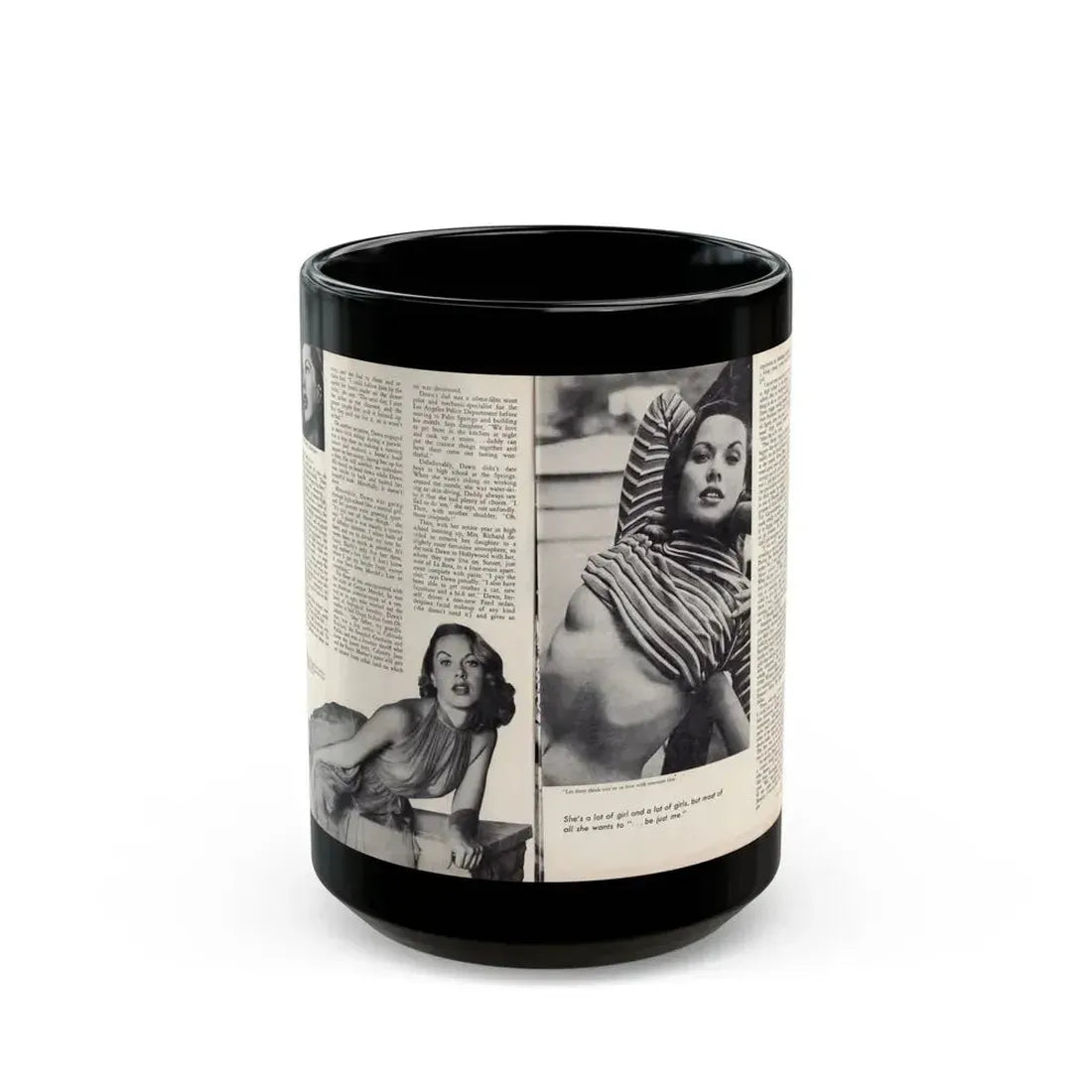 Dawn Richard #45 - [Pages 22 & 23] Including Pages 3 & 4 of 4 with, 3 B&W Photos+Article from Adam Mag. '58 - Photo (Vintage Female Icon) Black Coffee Mug 15oz - Go Mug Yourself