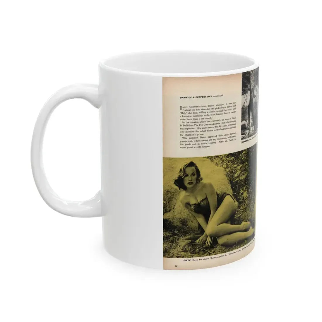 Dawn Richard #47 - [Pages 36 & 37] Including Pages 1 & 2 of 4 with, 5 B&W Photos, Captions & Article from SEE FOR MEN Mag. Nov. '57 (Vintage Female Icon) White Coffee Mug - Go Mug Yourself