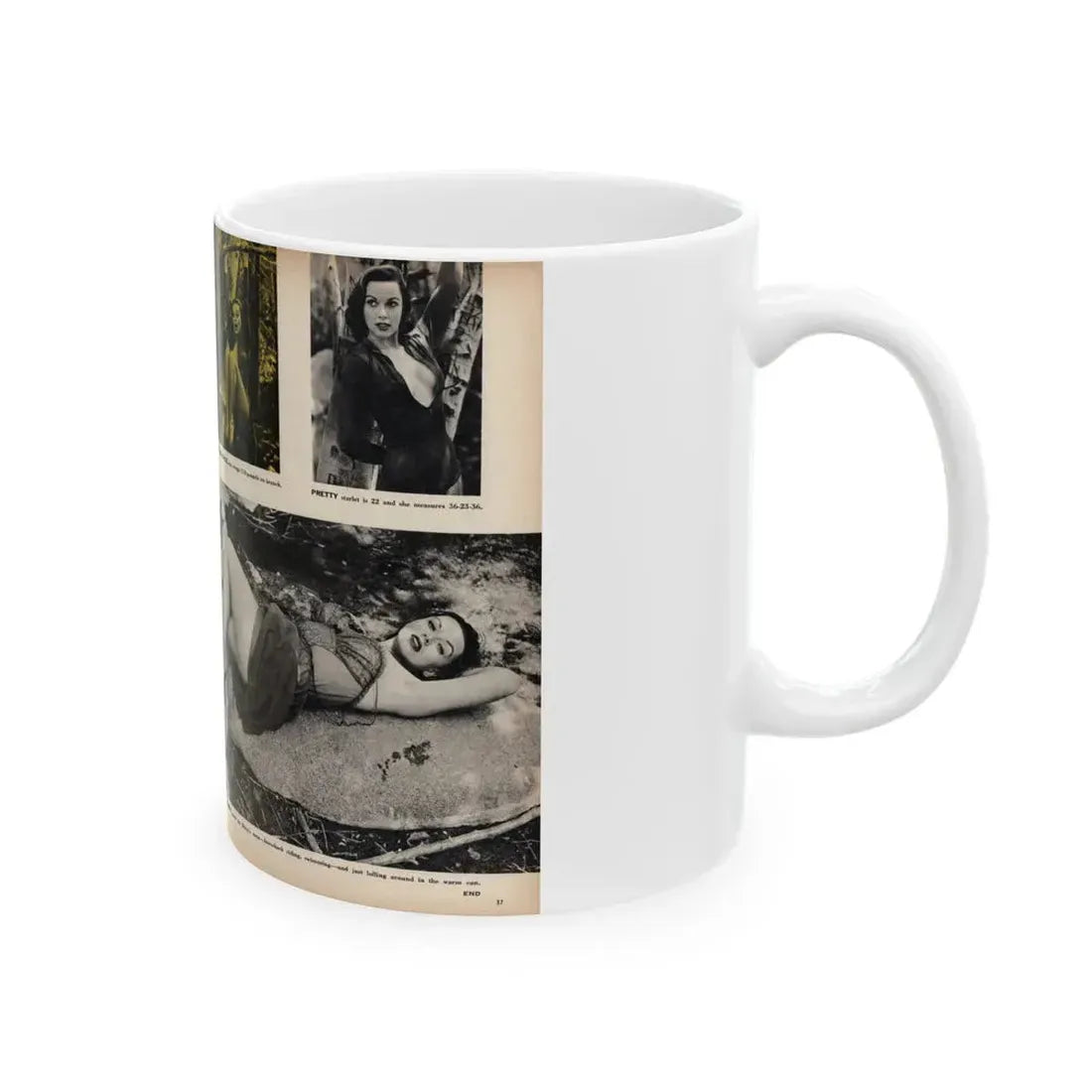 Dawn Richard #47 - [Pages 36 & 37] Including Pages 1 & 2 of 4 with, 5 B&W Photos, Captions & Article from SEE FOR MEN Mag. Nov. '57 (Vintage Female Icon) White Coffee Mug - Go Mug Yourself