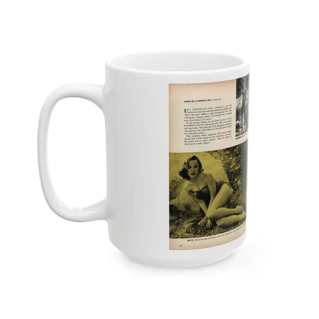 Dawn Richard #47 - [Pages 36 & 37] Including Pages 1 & 2 of 4 with, 5 B&W Photos, Captions & Article from SEE FOR MEN Mag. Nov. '57 (Vintage Female Icon) White Coffee Mug - Go Mug Yourself