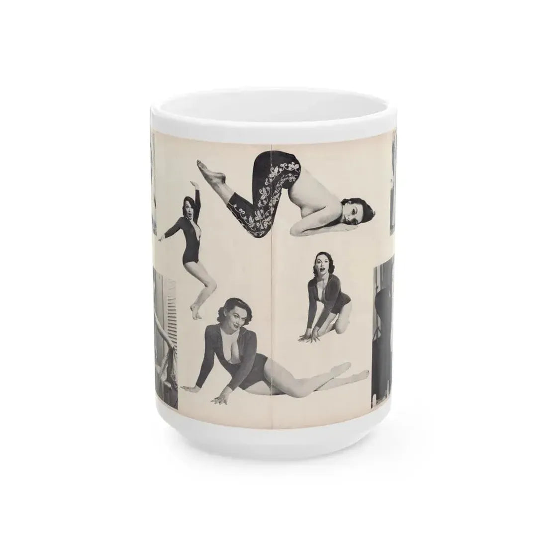 Dawn Richard #50 - [Pages 24 & 25] Including Pages 4 & 5 of 7 with, 8 B&W Photos from Moulin Rogue Mag. Jan. '59 (Vintage Female Icon) White Coffee Mug 15oz - Go Mug Yourself