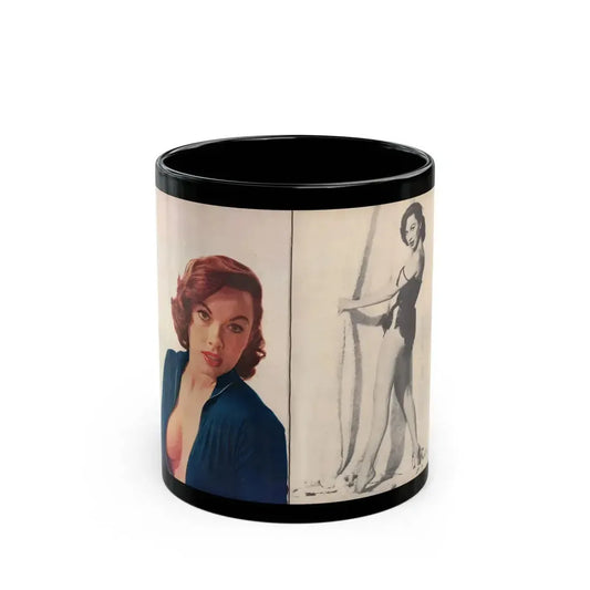 Dawn Richard #51 - [Pages 26 & 27] Including Pages 6 & 7 of 7 with, 1 B&W Photo & 1 Color Photo from Moulin Rogue Mag. Jan. '59 (Vintage Female Icon) Black Coffee Mug 11oz - Go Mug Yourself