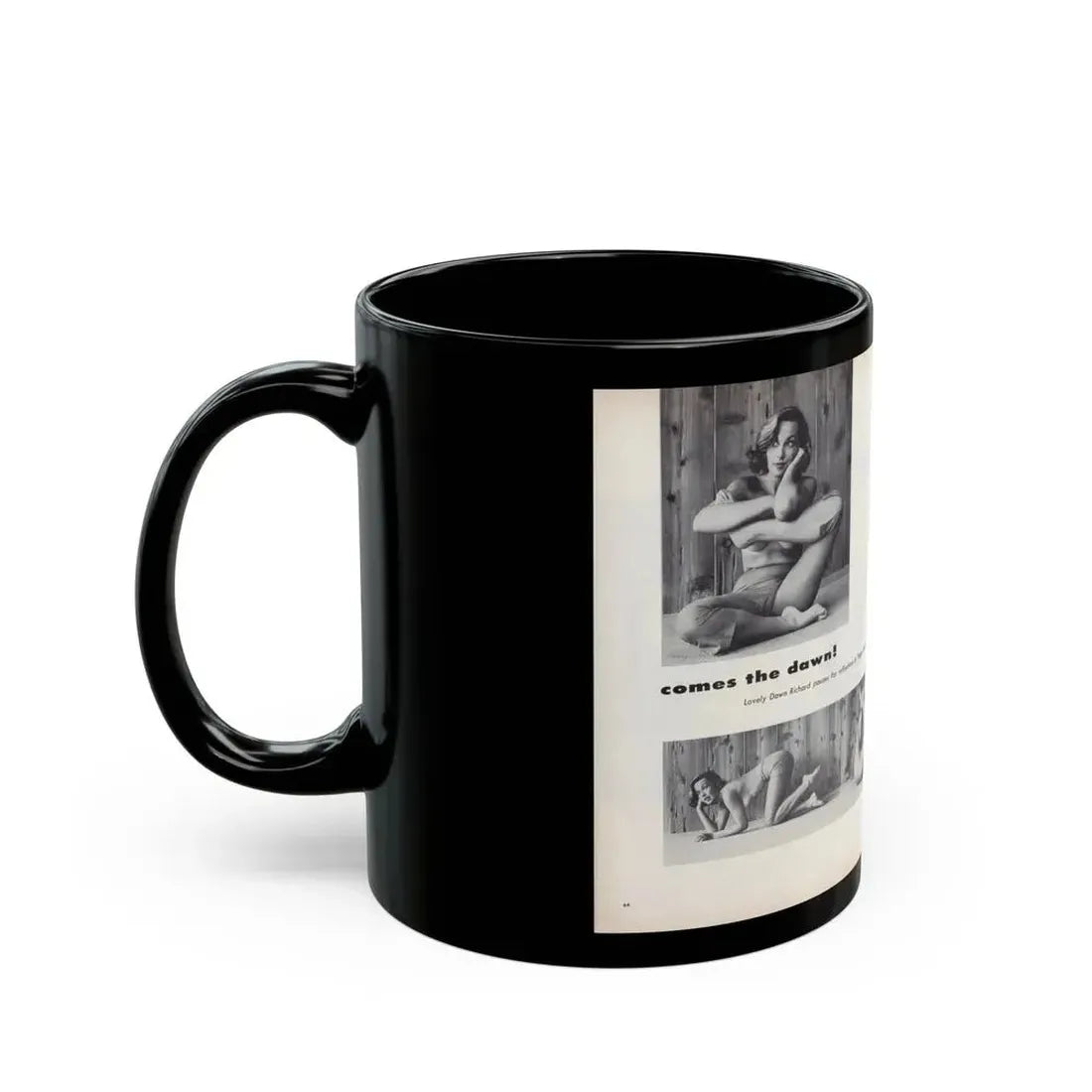 Dawn Richard #53 - [Pages 64 & 65] Including Pages 1 & 2 of 2 with, 4 B&W Photos, Article & Captions from Sir Knight Vol. 1 No. 5 Mag. '58 (Vintage Female Icon) Black Coffee Mug - Go Mug Yourself