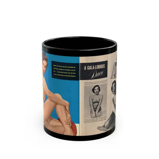 Dawn Richard #64 - [Pages 38 & 39] Pages 1 & 2 of 2 with, 1 Color Full Page+3 B&W Photos & Captions from GALA Mag. Jan. '59 (Vintage Female Icon) Black Coffee Mug 11oz - Go Mug Yourself