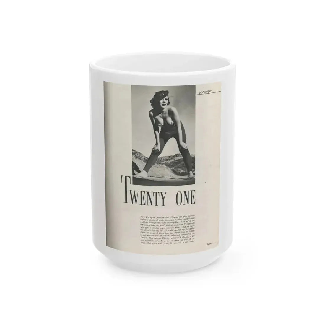 Dawn Richard #72 - [Pages 23] Including Pages 2 of 5 with, 1 B&W Photo & Article from Swank Magazine Aug. '57 (Vintage Female Icon) White Coffee Mug 15oz - Go Mug Yourself