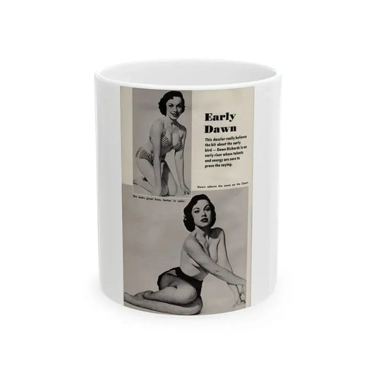 Dawn Richard #82 - [Pages 72] Including Pages 2 of 2 with, 2 B&W Pin-Up Photos plus 3 Caption from PICTURE SCOPE Digest Mag. May '57 (Vintage Female Icon) White Coffee Mug 11oz - Go Mug Yourself