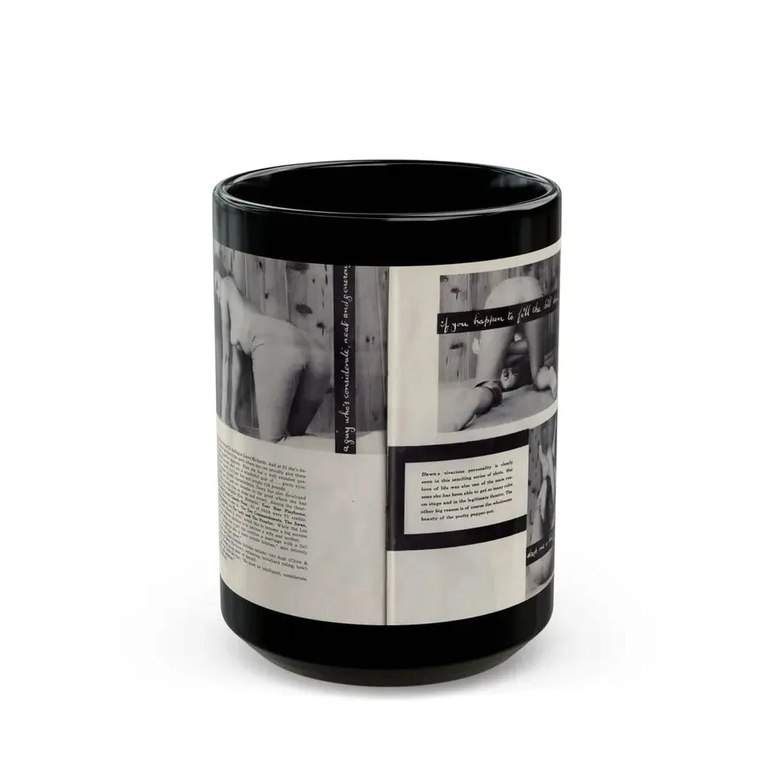 Dawn Richard #85 - [Pages 42 & 43] Including Pages 3 & 4 of 5 with, 3 B&W Photos, Article & Captions from Mermaid Mag. Vol. 1 No. 3 '58 (Vintage Female Icon) Black Coffee Mug 15oz - Go Mug Yourself