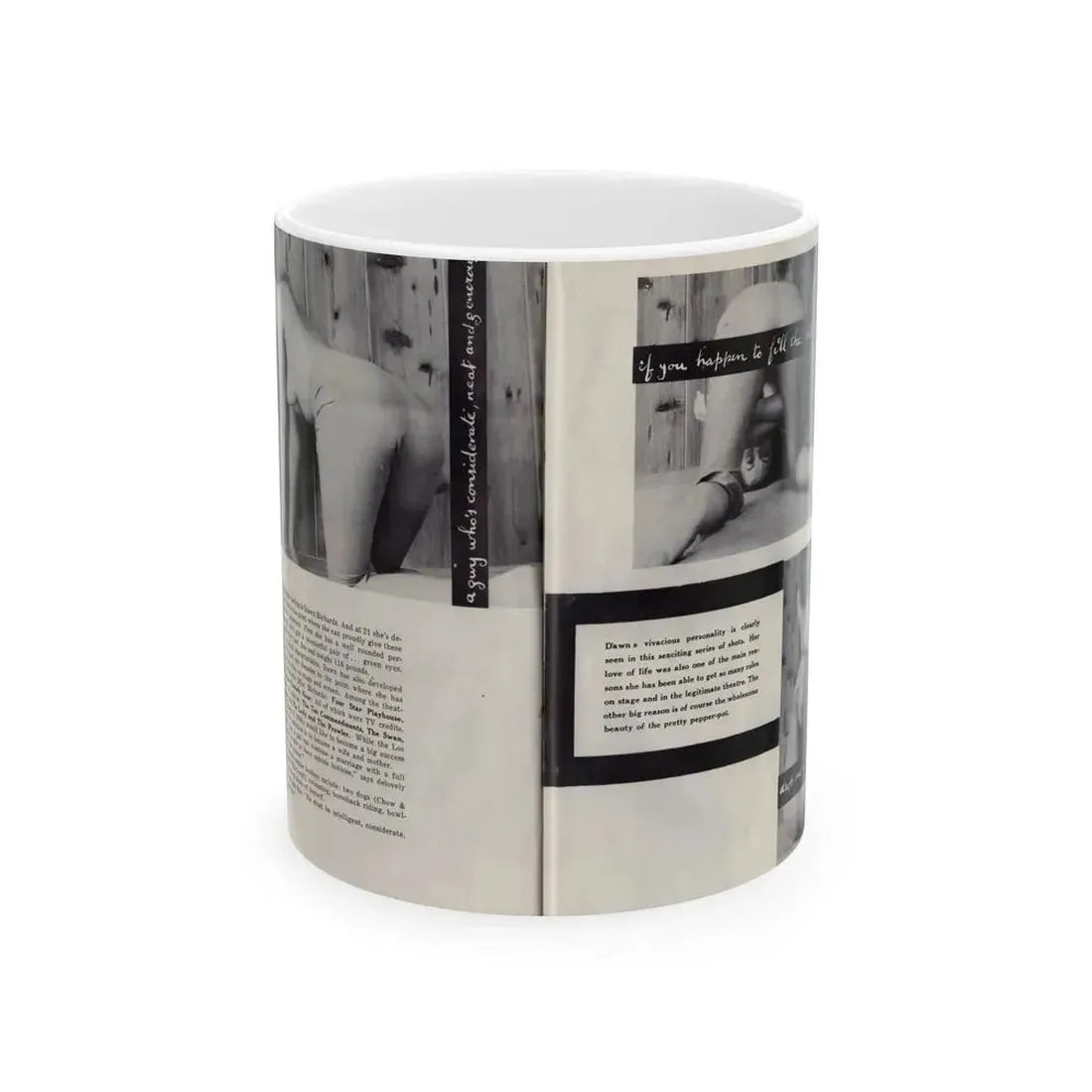 Dawn Richard #85 - [Pages 42 & 43] Including Pages 3 & 4 of 5 with, 3 B&W Photos, Article & Captions from Mermaid Mag. Vol. 1 No. 3 '58 (Vintage Female Icon) White Coffee Mug 11oz - Go Mug Yourself