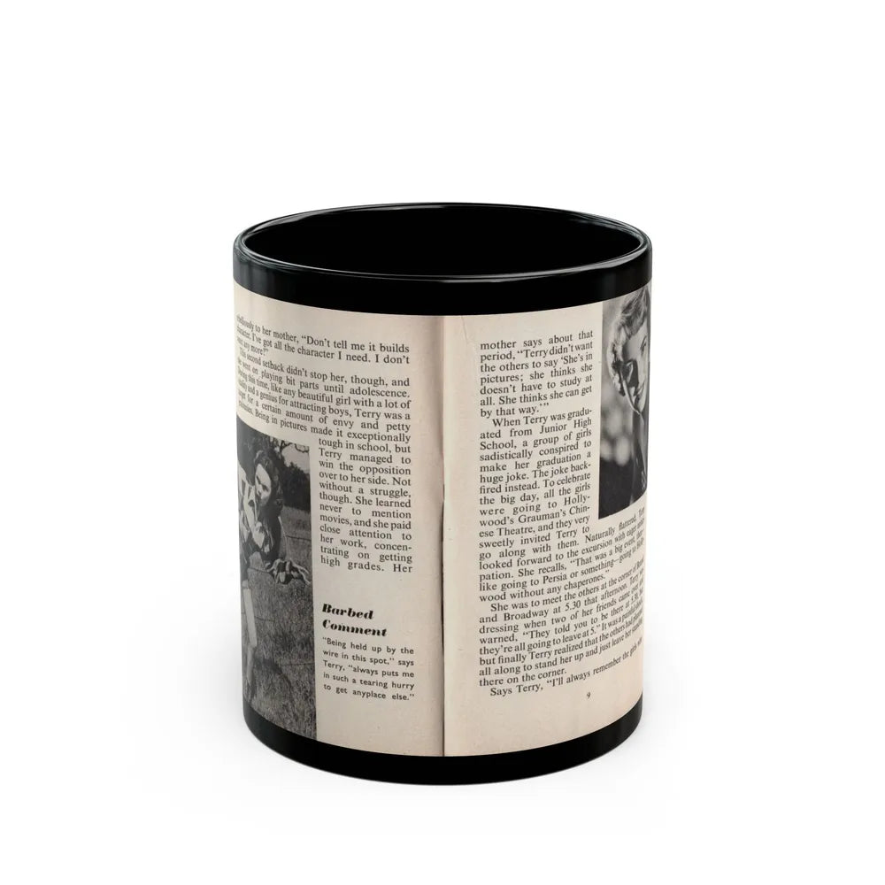 Terry Moore #439 - 66 PHOTOGRAPHS OF Terry MOORE U.K. Pocket Mag. Pages 8 & 9 (Vintage Female Icon) Black Coffee Mug-11oz-Go Mug Yourself