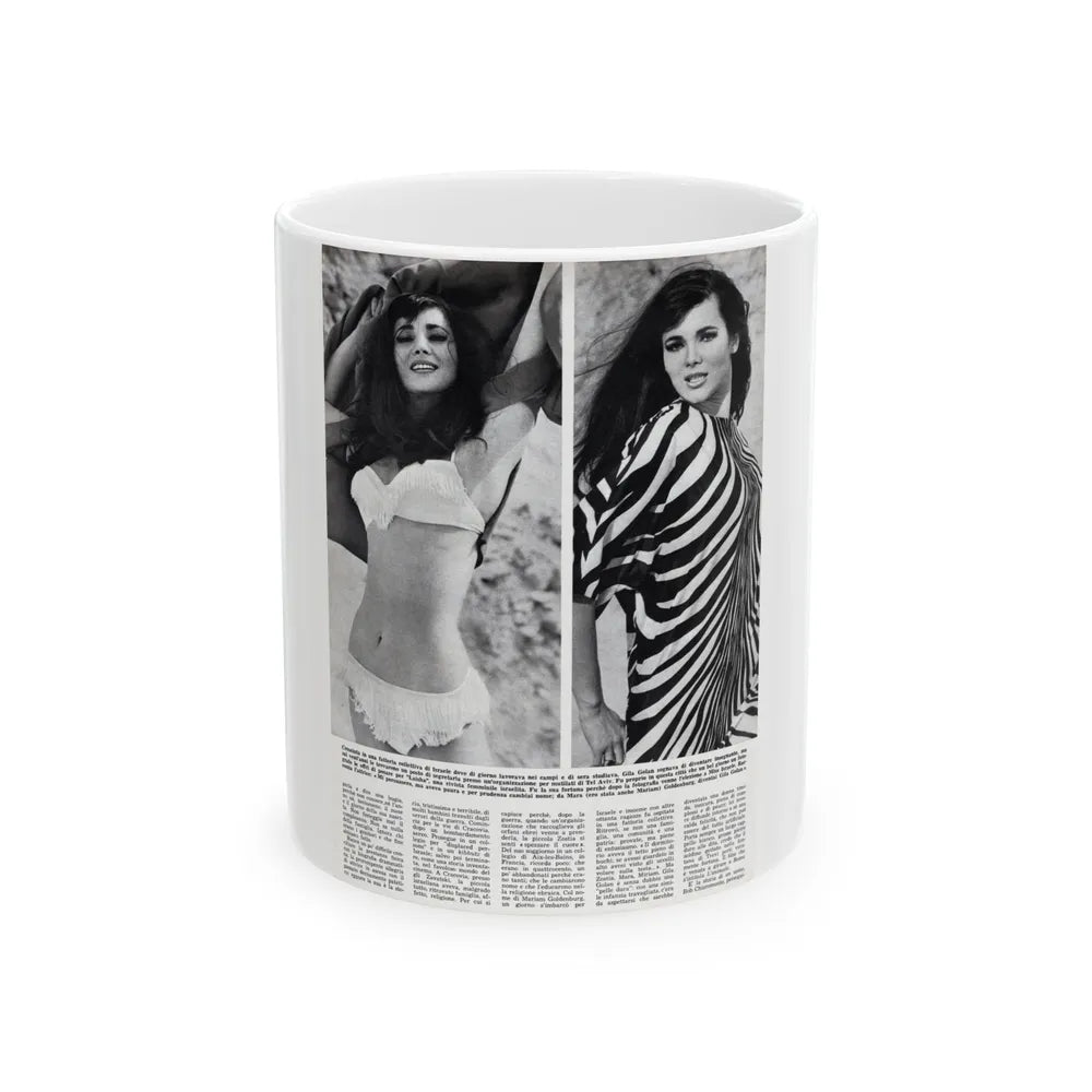 Gila Golan #168 - Tempo Italian Mag. 1967 - 1 Page 2 B&W Photos (Vintage Female Icon) White Coffee Mug-11oz-Go Mug Yourself