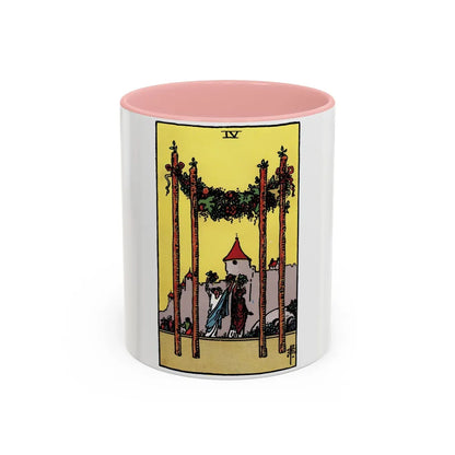 The 4 of Wands (Tarot Card) Accent Coffee Mug-11oz-Pink-Go Mug Yourself