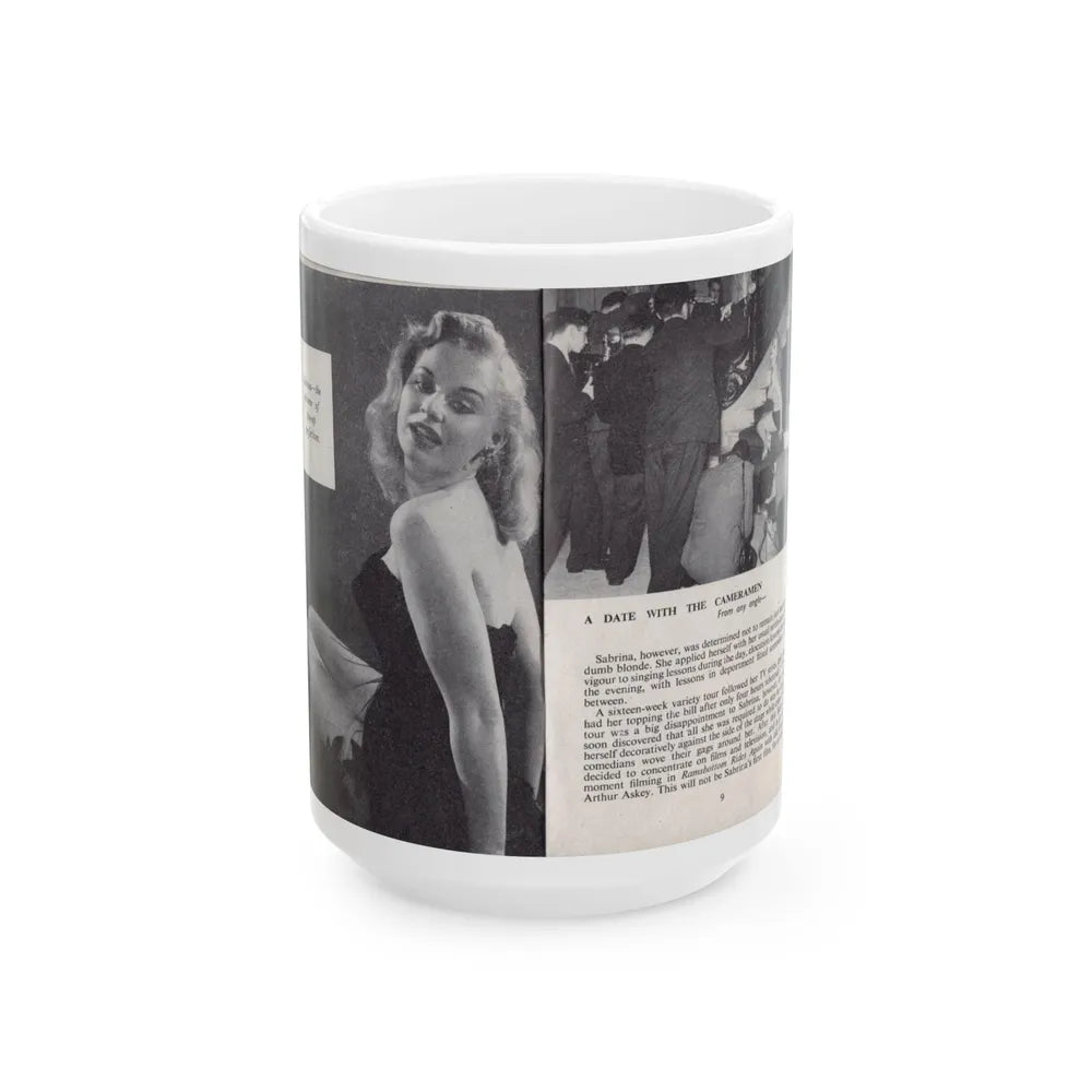 Norma Sykes #139 - 66 PHOTOGRAPHS OF Sabrina U.K. Pocket Mag. Pages 8 & 9 (Vintage Female Icon) White Coffee Mug-15oz-Go Mug Yourself