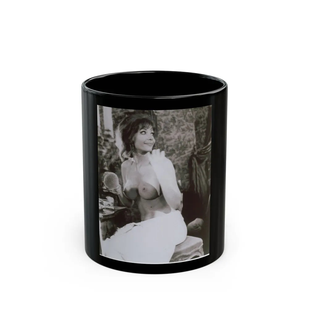 Ingrid Pitt #124 - Topless (Vintage Female Icon) Black Coffee Mug-11oz-Go Mug Yourself