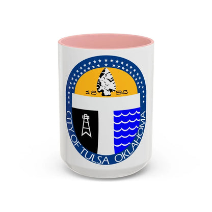 Seal of Tulsa Oklahoma - Accent Coffee Mug-15oz-Pink-Go Mug Yourself