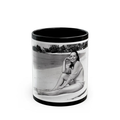 Susan Hart #17 - 8x10 B&W Cheesecake 2-Piece Swimsuit with Overshirt ''Ride The Wild Surf'' '64 Movie Promo Photo (Vintage Female Icon) Black Coffee Mug-11oz-Go Mug Yourself