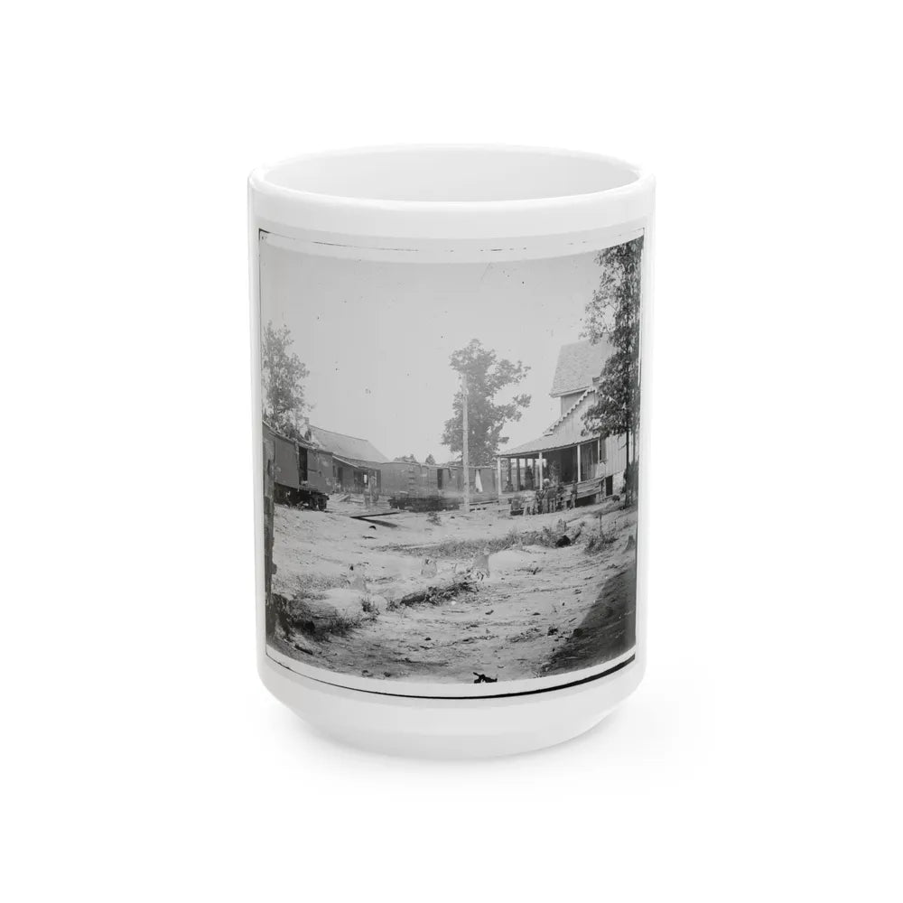 Catlett's Station, Va. The Station With U.S. Military Railroad Boxcars And Soldiers (U.S. Civil War) White Coffee Mug-15oz-Go Mug Yourself