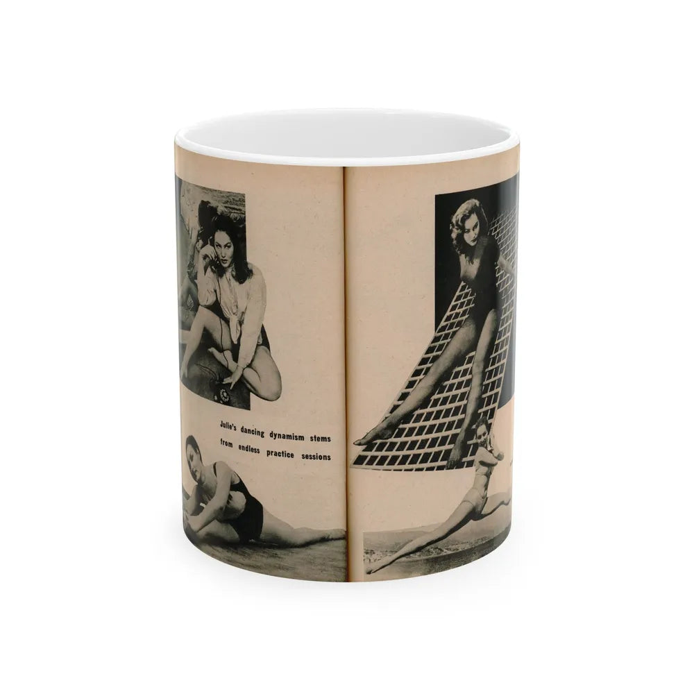 Julie Newmar #493 - Pages 54-55 Pages 5 & 6 of 8 with, Julie+4 B&W Photos & 1 Caption from EYE Digest Mag. December '54 (Vintage Female Icon) White Coffee Mug-11oz-Go Mug Yourself