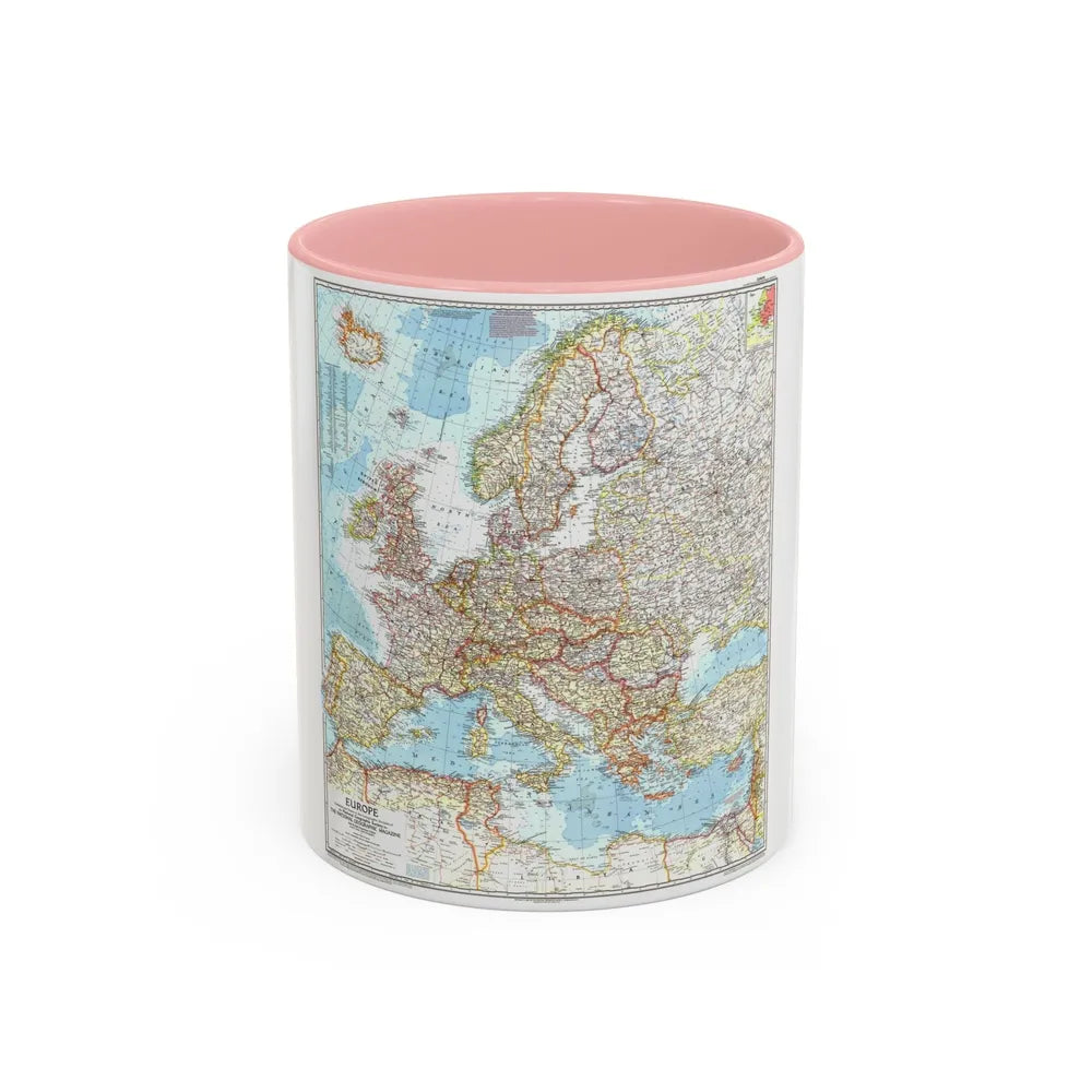 Europe (1957) (Map) Accent Coffee Mug-11oz-Pink-Go Mug Yourself