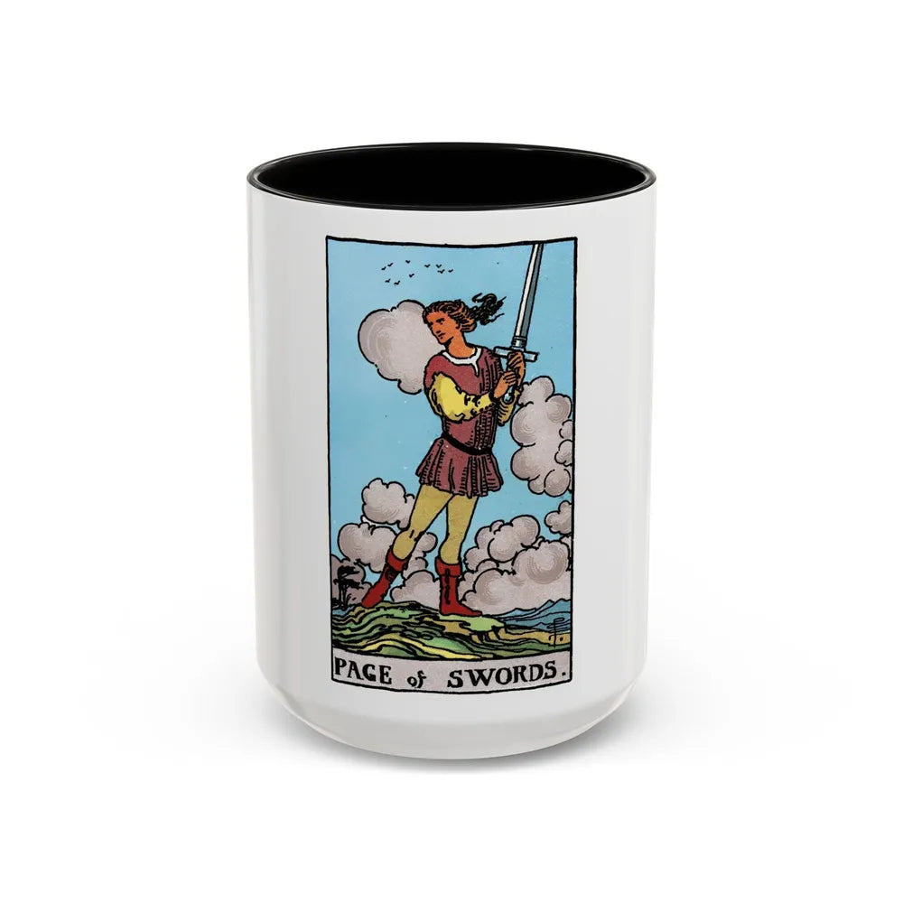 The Page of Swords (Tarot Card) Accent Coffee Mug-15oz-Black-Go Mug Yourself