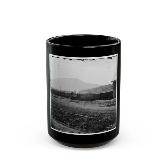 Chattanooga, Tenn. U.S. Military Train At Depot; Lookout Mountain In Background (U.S. Civil War) Black Coffee Mug-15oz-Go Mug Yourself