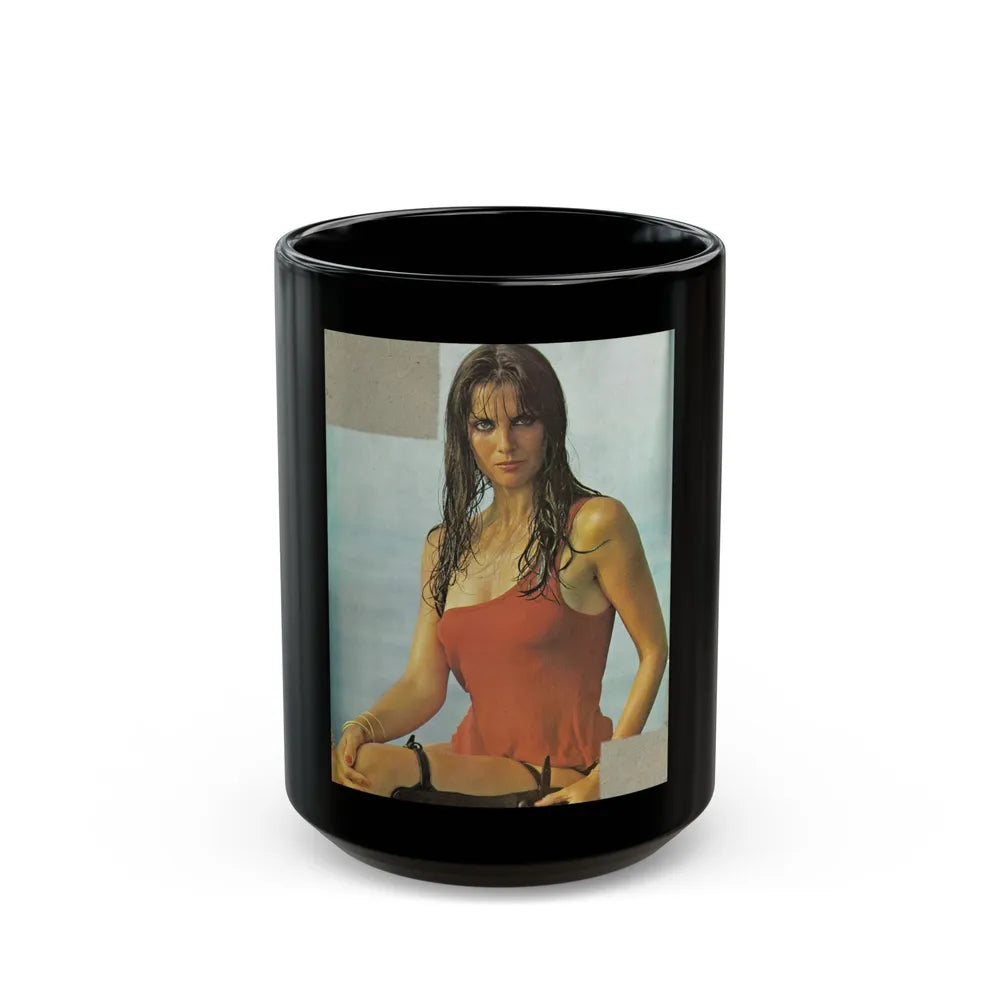 Caroline Munro #309 (Vintage Female Icon) Black Coffee Mug-15oz-Go Mug Yourself