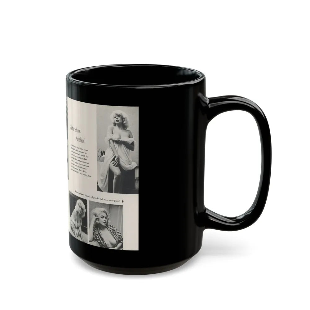 Jayne Mansfield #313 - Pages 1 & 2 of 4 with, 5 B&W Photos, Captions & Article from SCAMP Magazine May '57 (Vintage Female Icon) Black Coffee Mug-Go Mug Yourself