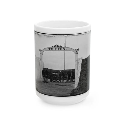 District Of Columbia. Men And Gun Of 3d Massachusetts Heavy Artillery At Ornamental Gate Of Fort Totten (U.S. Civil War) White Coffee Mug-15oz-Go Mug Yourself