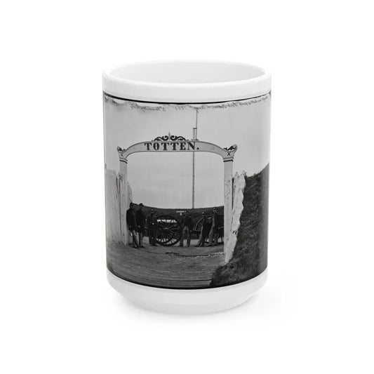 District Of Columbia. Men And Gun Of 3d Massachusetts Heavy Artillery At Ornamental Gate Of Fort Totten (U.S. Civil War) White Coffee Mug-15oz-Go Mug Yourself