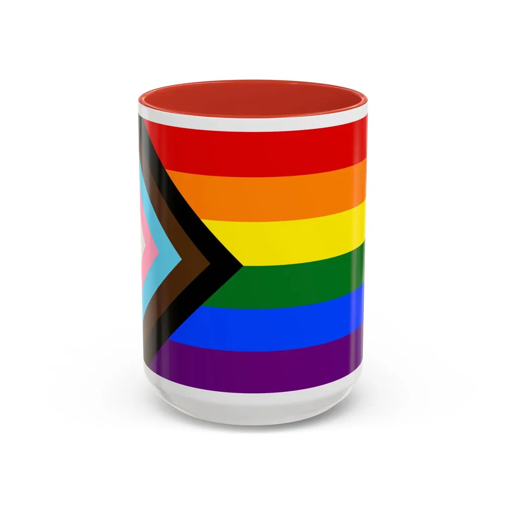 LGBTQ+ rainbow flag Quasar Progress Pride Flag - Accent Coffee Mug-15oz-Red-Go Mug Yourself