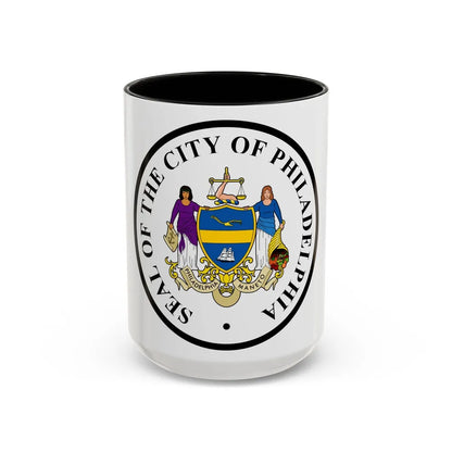 Seal of Philadelphia Pennsylvania - Accent Coffee Mug-15oz-Black-Go Mug Yourself