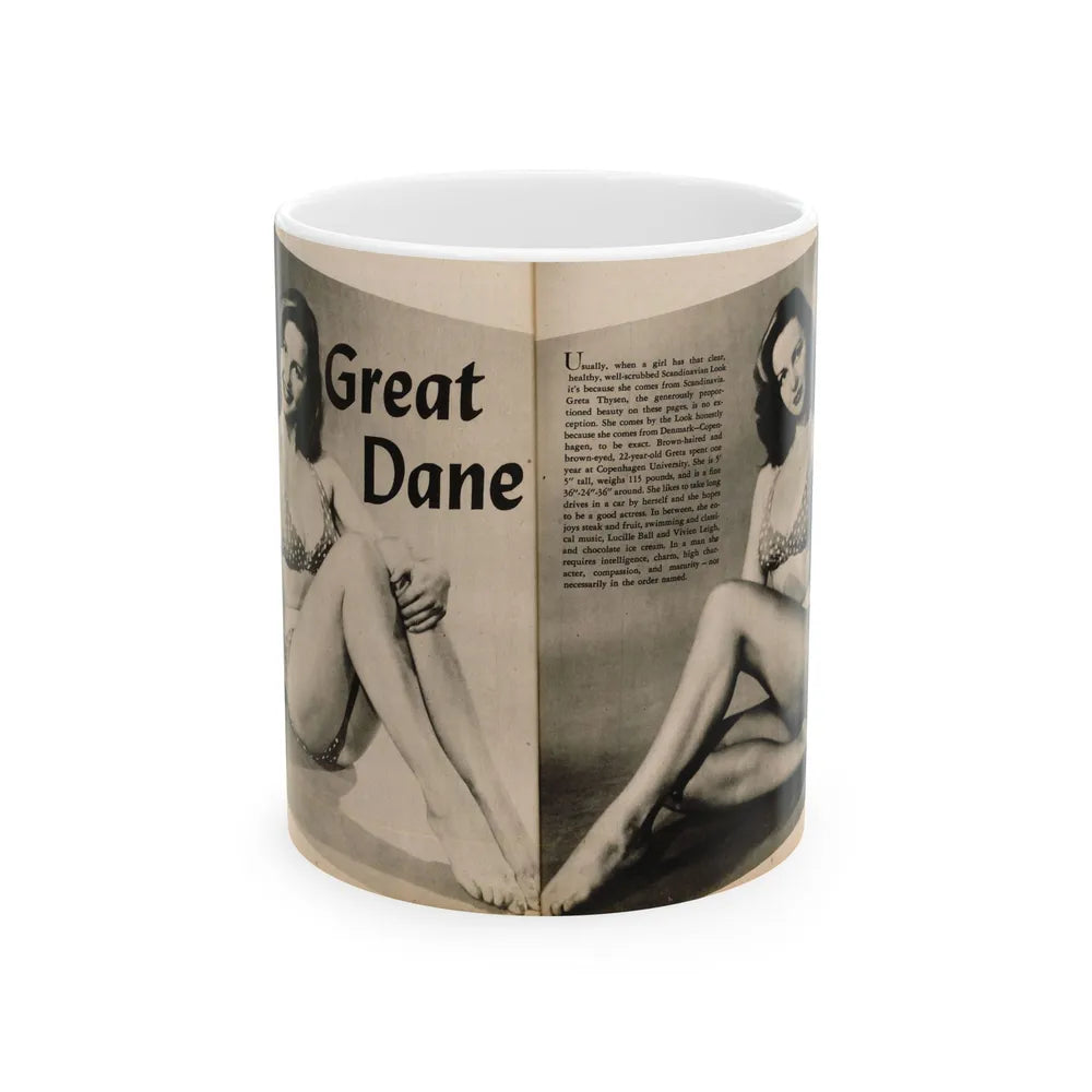 Greta Thyssen #123 - 2 Pages with, 2 B&W Photos & Paragraph from Cover Girls Models Mag. June '54 (Vintage Female Icon) White Coffee Mug-11oz-Go Mug Yourself