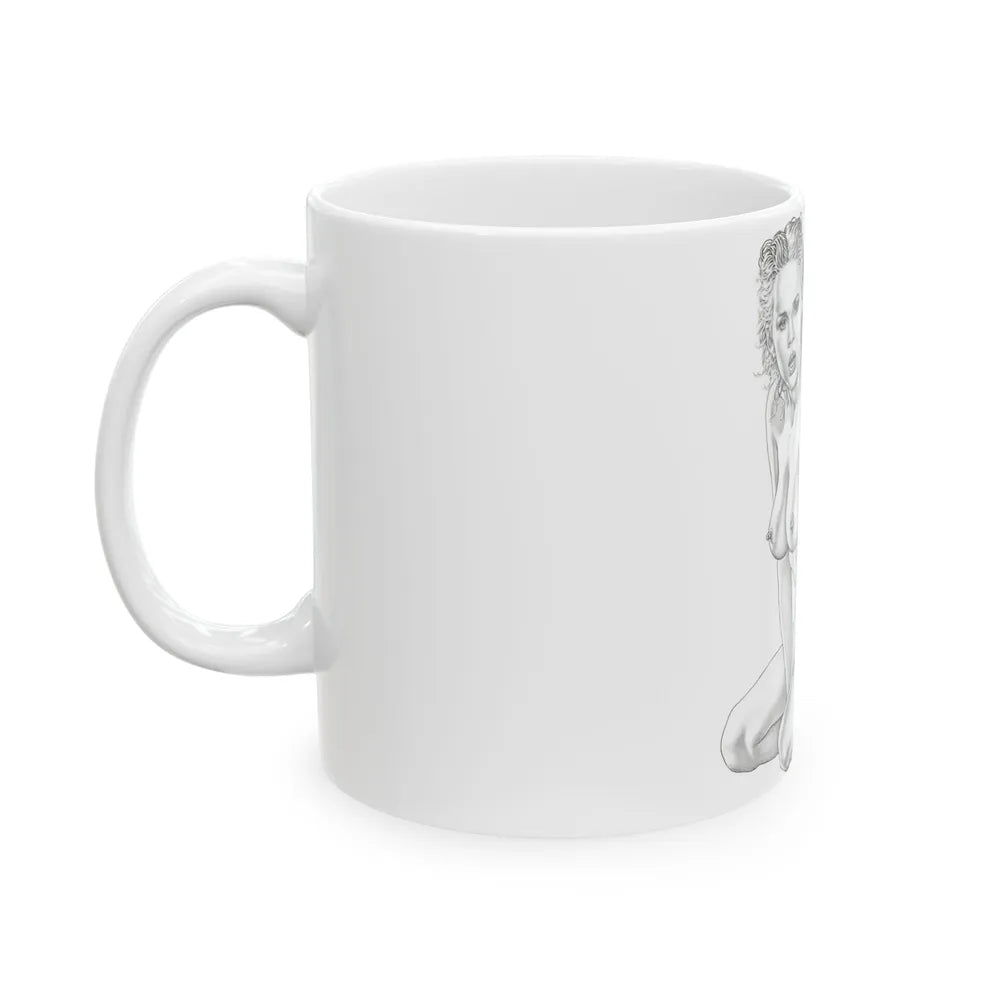 Linda Blair #169 - Nude Pencil Drawing (Vintage Female Icon) White Coffee Mug-Go Mug Yourself