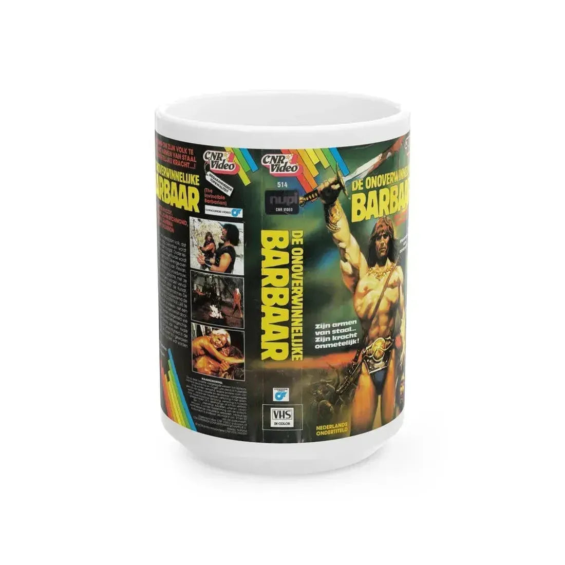 DE ONOVERWINNELIJKE BARBAAR (VHS COVER) - White Coffee Mug 15oz - Go Mug Yourself