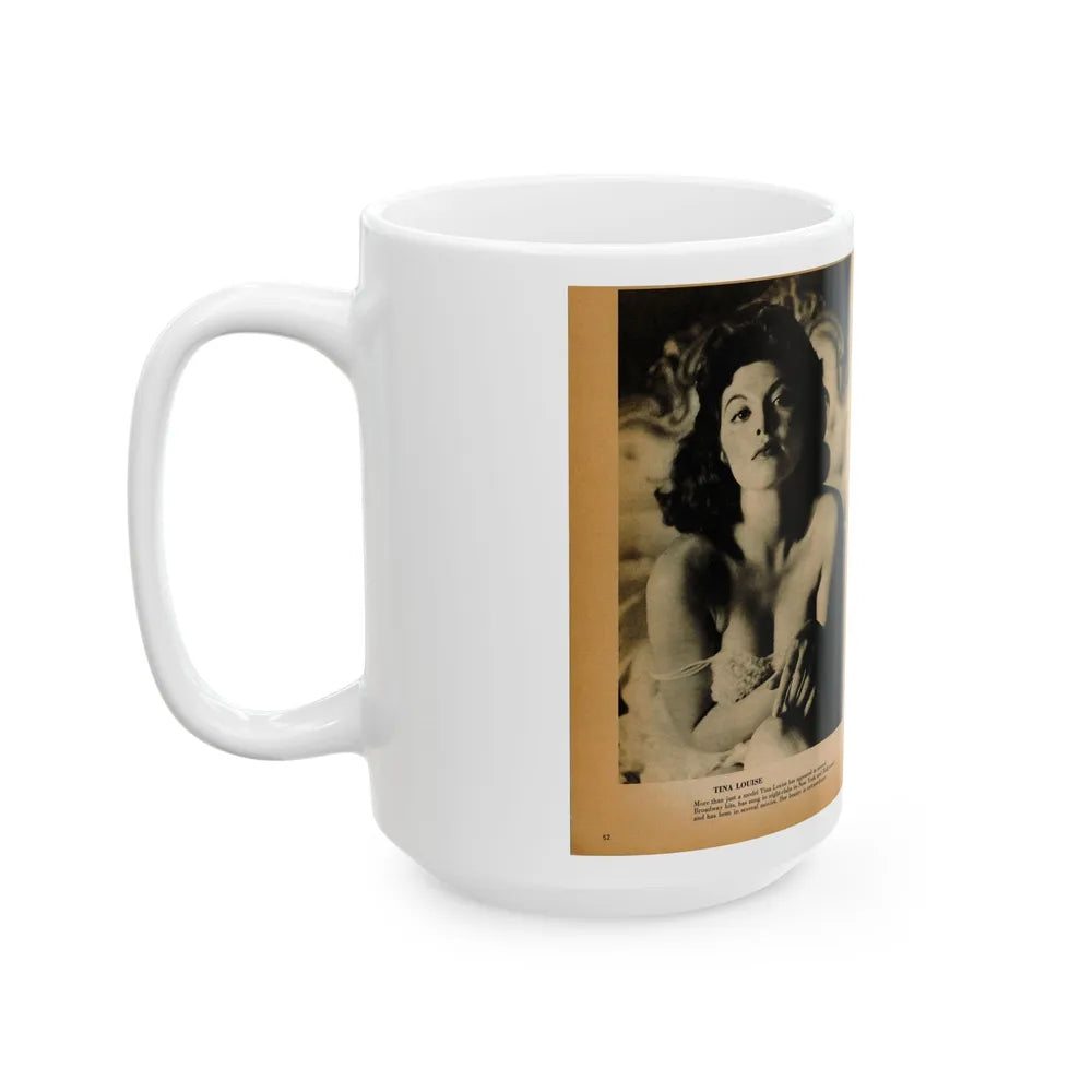 Tina Louise #125 - Bachelor Pin-Ups Issue #01 '57 - 2 Pages, 2 B&W Photos, Caption & Brief Article (Vintage Female Icon) White Coffee Mug-Go Mug Yourself