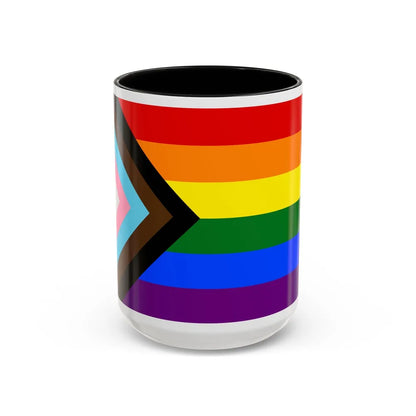 LGBTQ+ rainbow flag Quasar Progress Pride Flag - Accent Coffee Mug-15oz-Black-Go Mug Yourself