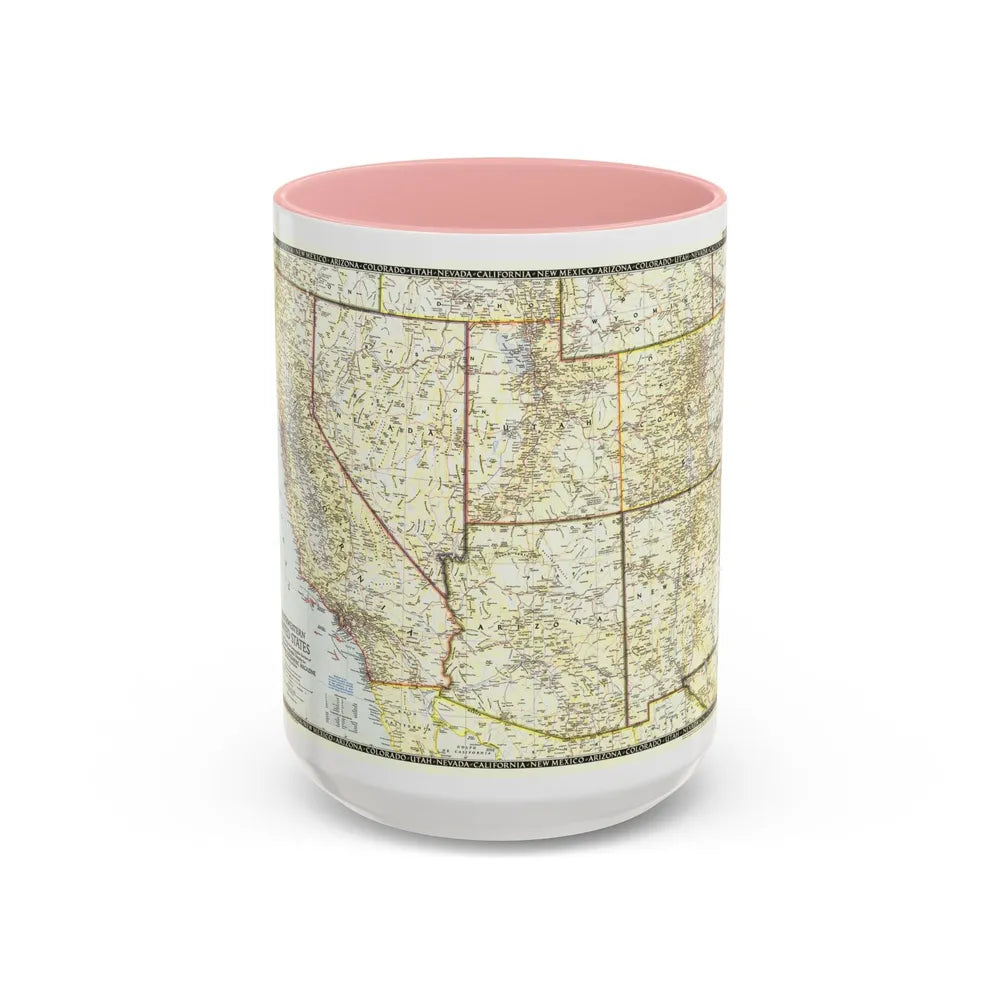 USA - Southwestern (1948) (Map) Accent Coffee Mug-15oz-Pink-Go Mug Yourself