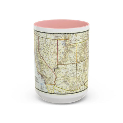 USA - Southwestern (1948) (Map) Accent Coffee Mug-15oz-Pink-Go Mug Yourself