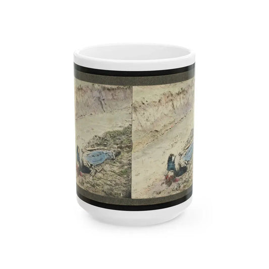 Dead Confederate Soldier In The Trenches Of Fort Mahone, Petersburg, Virginia 001 (U.S. Civil War) White Coffee Mug 15oz - Go Mug Yourself