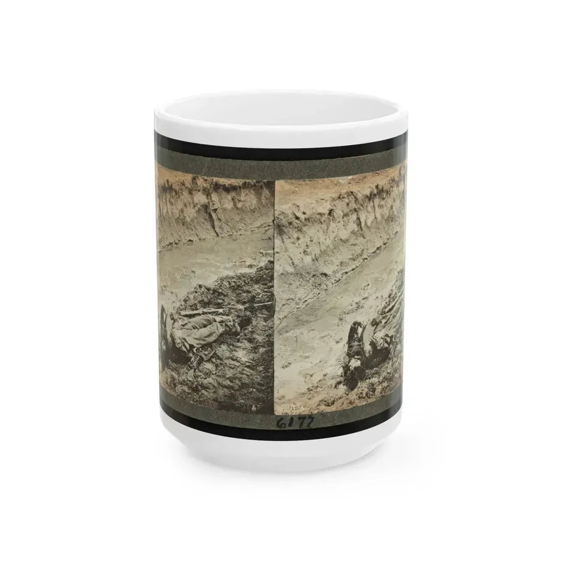 Dead Confederate Soldier In The Trenches Of Fort Mahone, Petersburg, Virginia (U.S. Civil War) White Coffee Mug 15oz - Go Mug Yourself